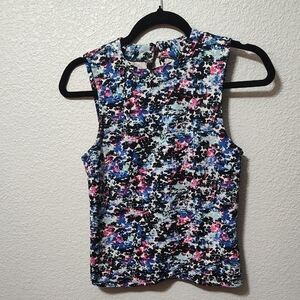 *Marilyn Monroe White Pink Black Blue Floral Sleeveless Women's Top Small